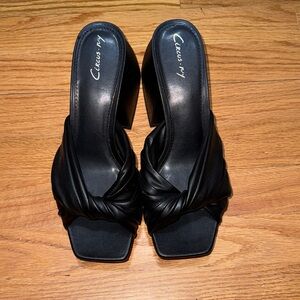 Clarks Black Twist Leather Mules